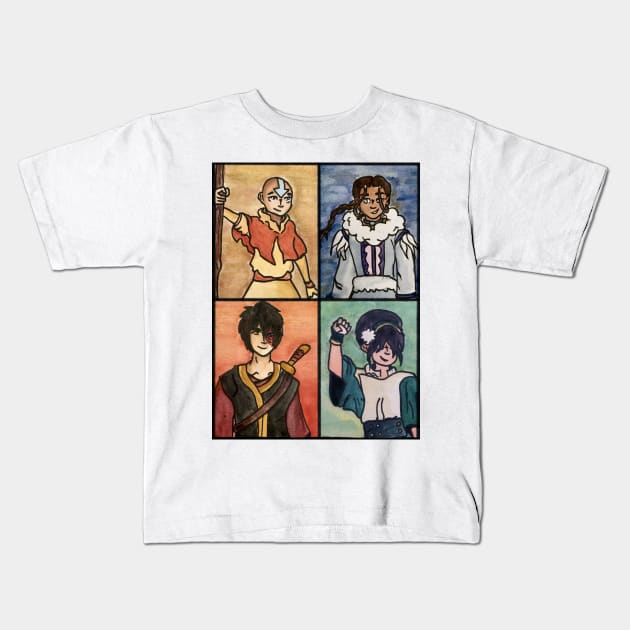 The Last Paintbender: Team Avatar Art Nouveau Kids T-Shirt by TheDoodlemancer